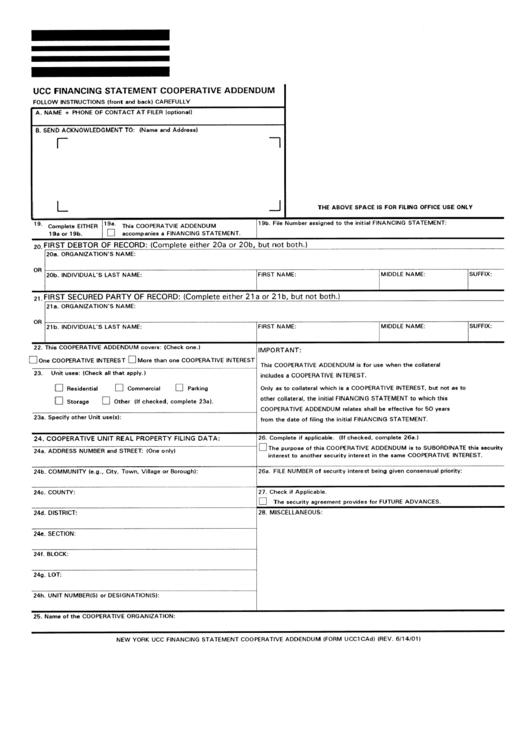 Fillable Form Ucc1cad - Ucc Financing Statement Cooperative Addendum Printable pdf