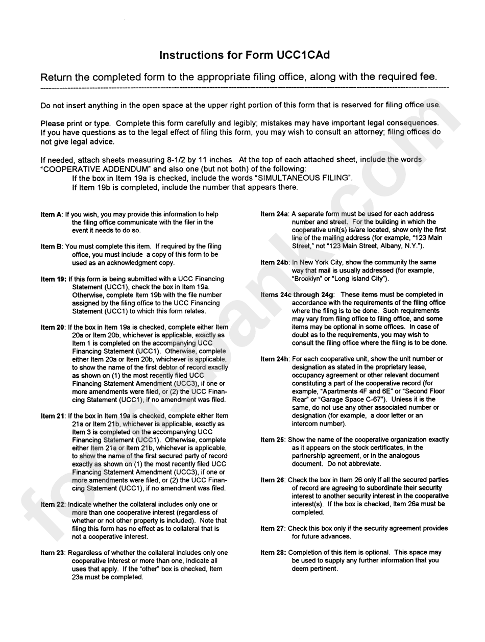 Form Ucc1cad - Ucc Financing Statement Cooperative Addendum