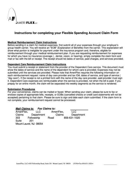Flexible Spending Account (Fsa) Claim Form Printable pdf