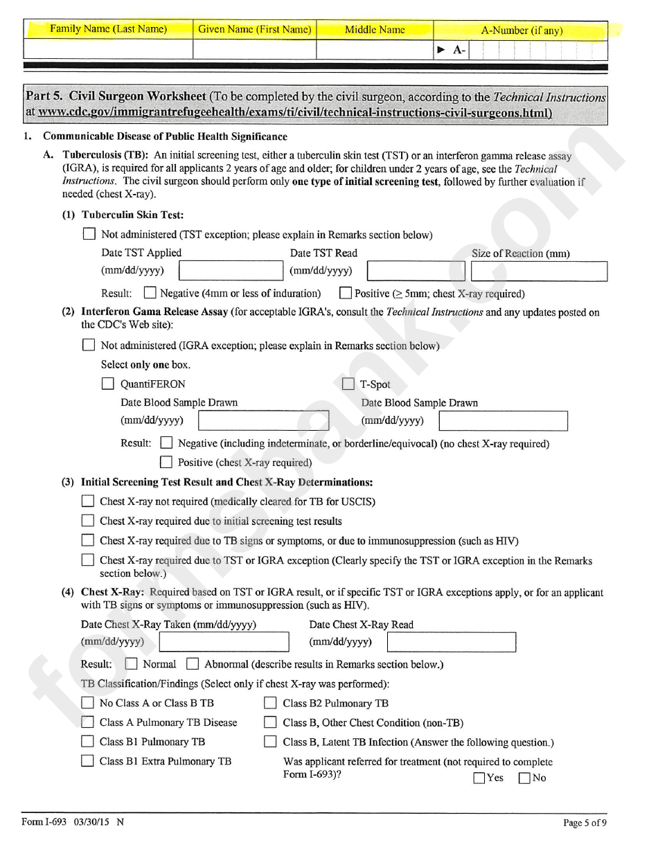 Form I-693 - Report Of Medical Examination And Vaccination Record