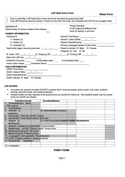 Fillable Lsp Data Entry Form Printable pdf