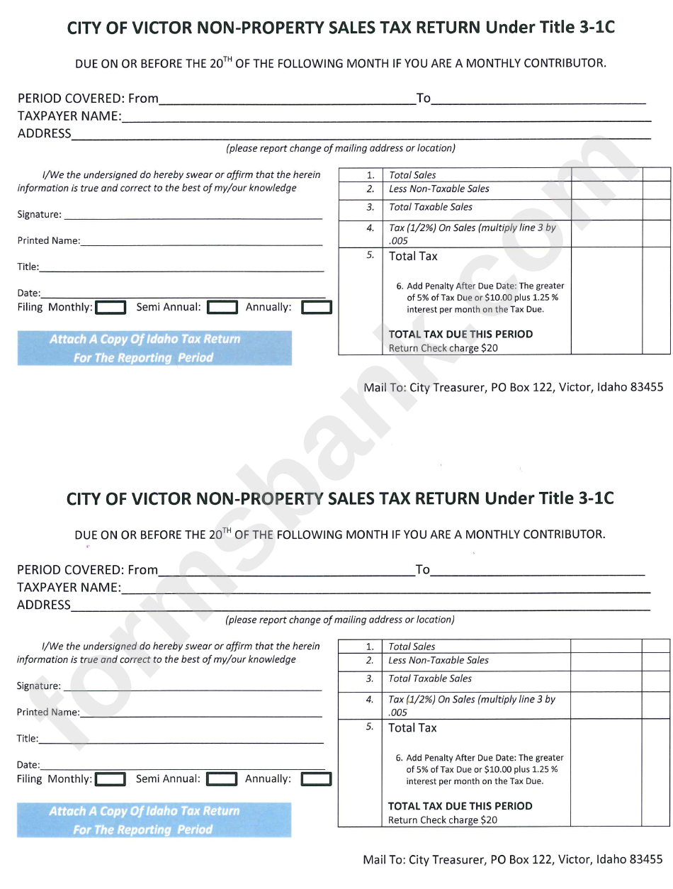 Non-Property Sales Tax Return - City Of Victor
