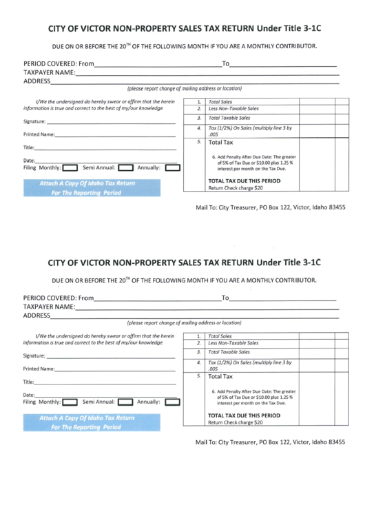 Non-Property Sales Tax Return - City Of Victor Printable pdf