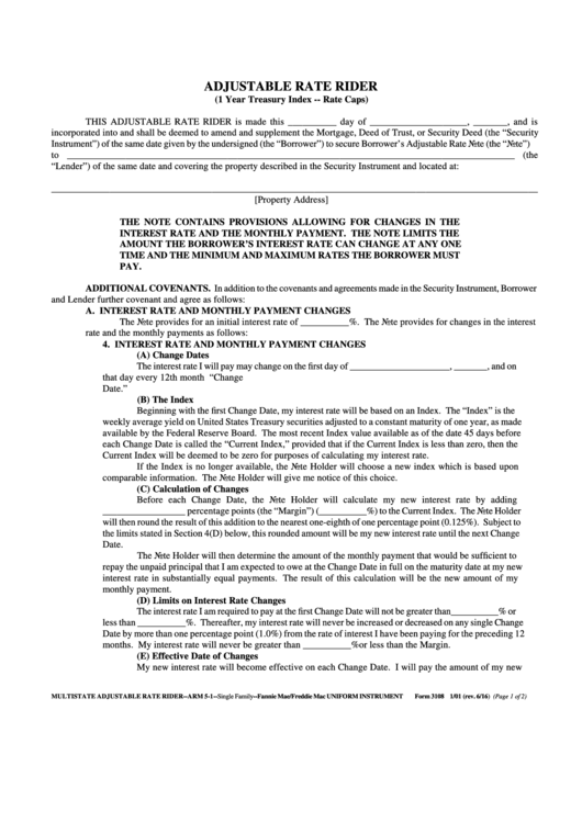 Form 3108 - Adjustable Rate Rider (1 Year Treasury Index -- Rate Caps ...