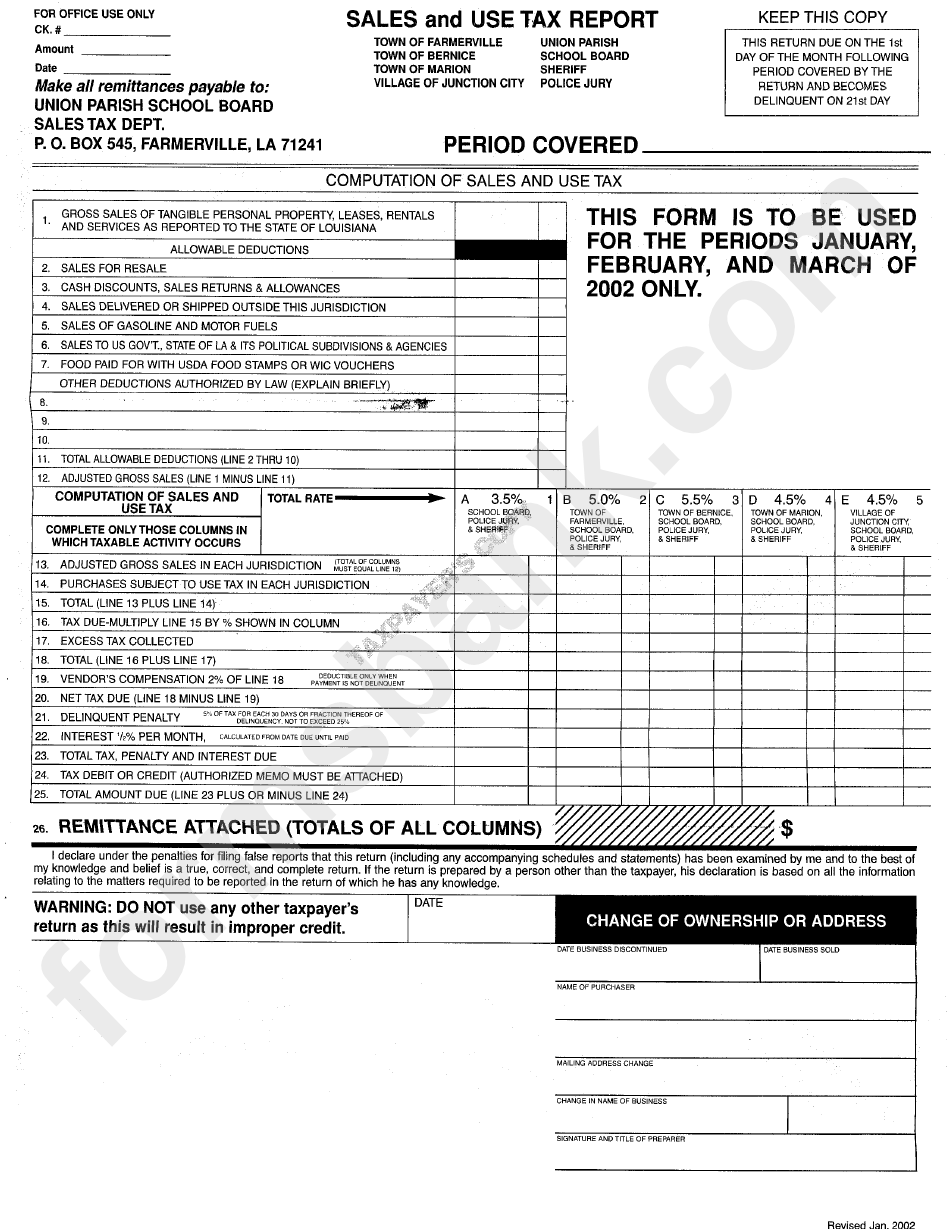 Sales And Use Tax Report - Sales Tax Department Of Farmerville