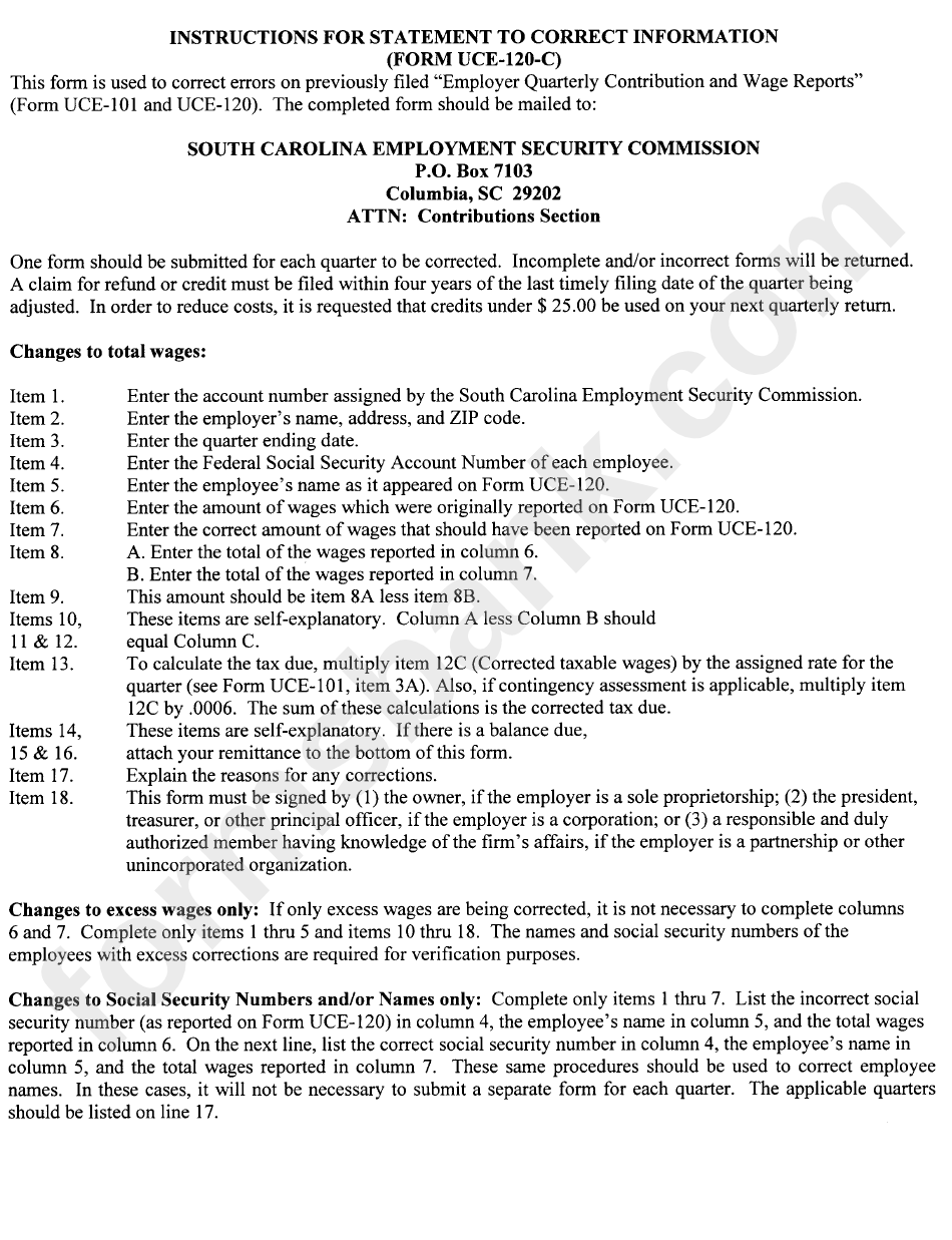 Instructions For Statement To Correct Information Form Uce-120-C