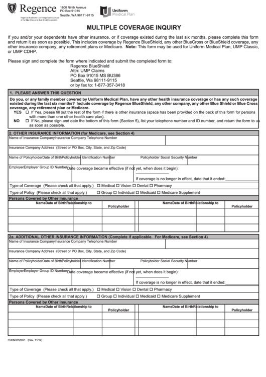 Form 8126u1 - Multiple Coverage Inquiry Printable pdf