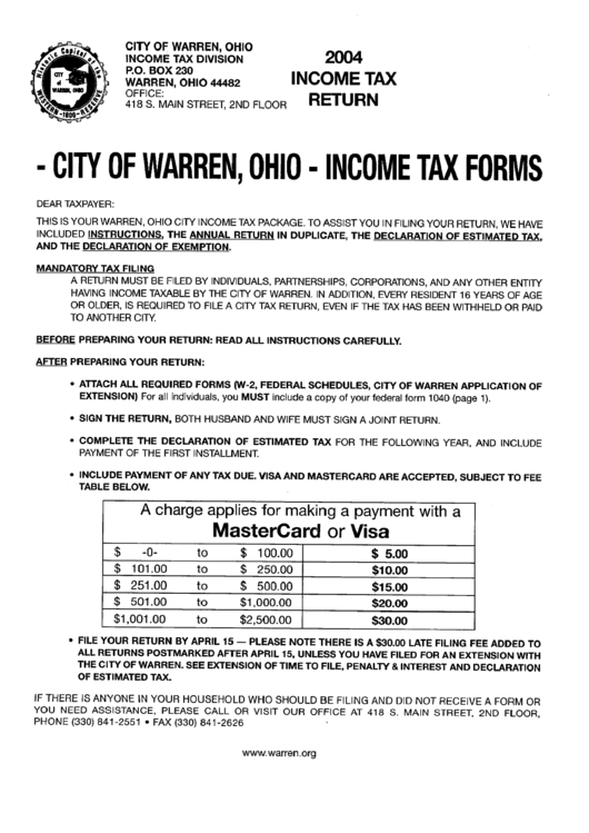 Income Tax Return -City Of Warren - 2004 Printable pdf