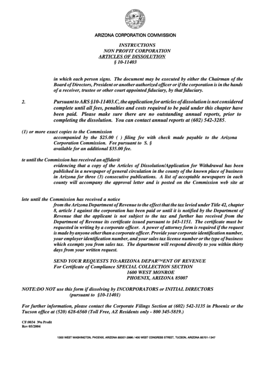 Form Cf: 0034 - Articles Of Dissolution Printable pdf