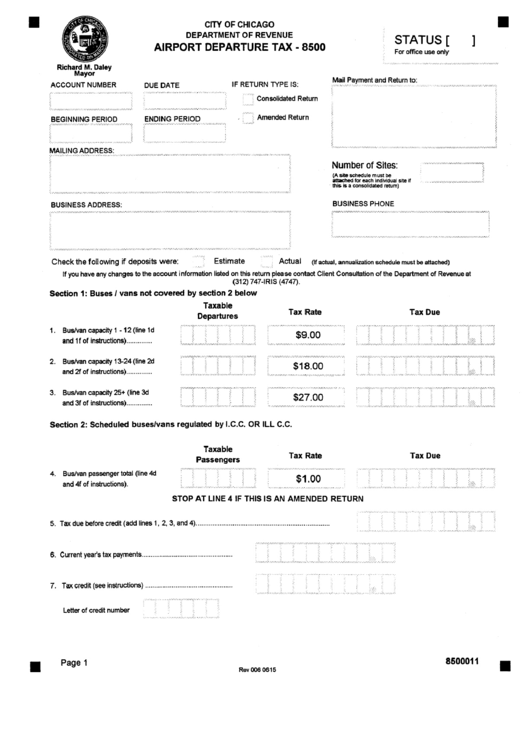 Form 8500 - Airport Departure Tax - City Of Chicago Printable pdf