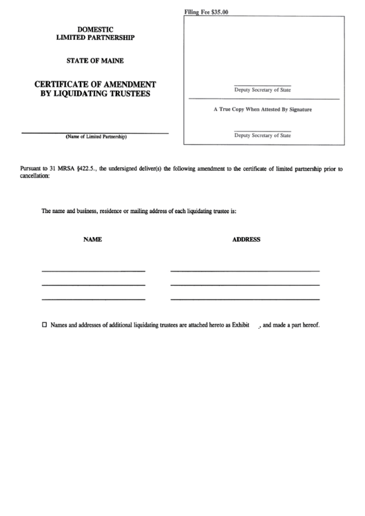 Form Mlpa-Iit - Certificate Of Amendment By Liquidating Trustees Printable pdf