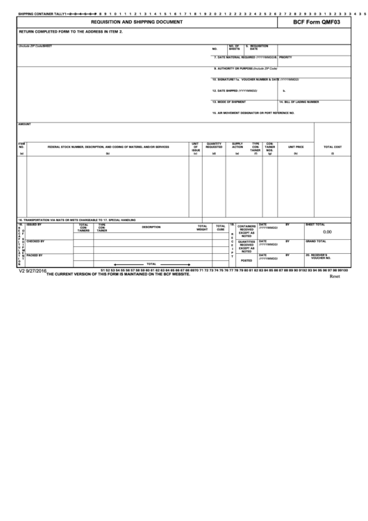 Bcf Form Qmf03 (dd Form 1149) - Requisition And Shipping Document