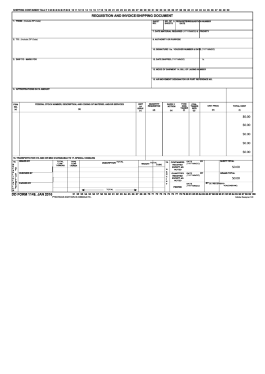 Dd Form 1149 - Shipping Container Tallyrequisition And Invoice/shipping Document