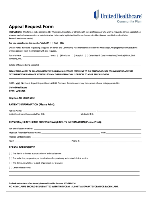 Appeal Request Form Printable pdf