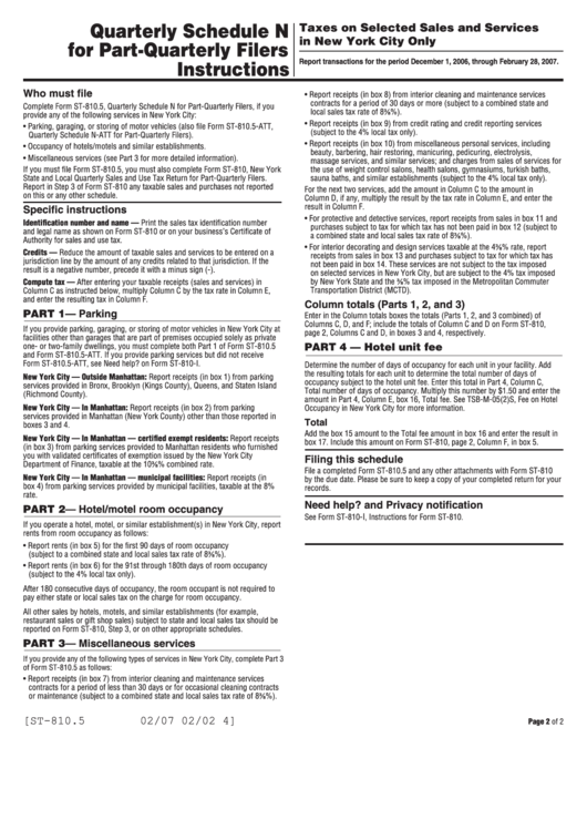 Instructions For Form St-810.5 - Quarterly Schedule N For Part-Quarterly Filers - New York Department Of Taxation And Finance Printable pdf