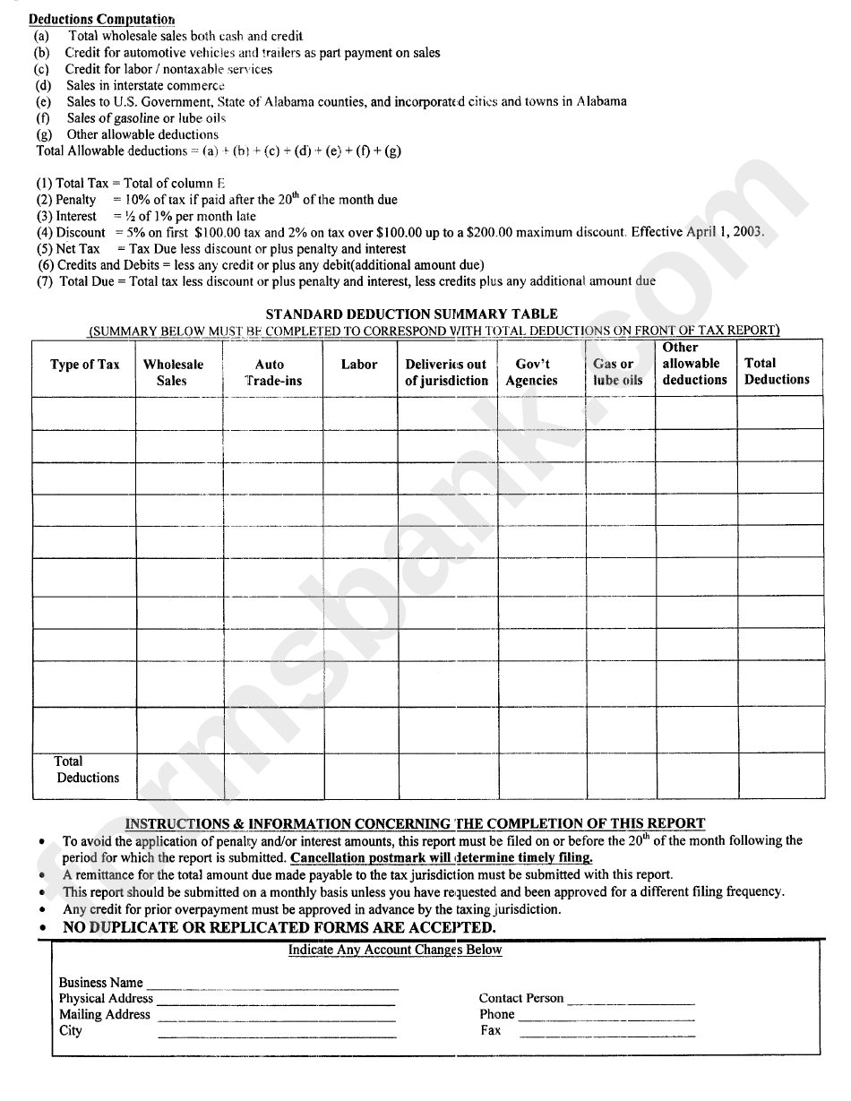 Tuscaloosa Country Sales Tax Return