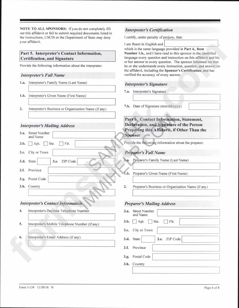 Form I-134 - U.s Citizenship Of Homeland Security Affifavit Of Support