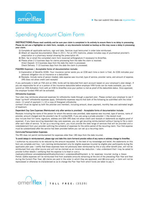 Fillable Spending Account Claim Form Printable pdf