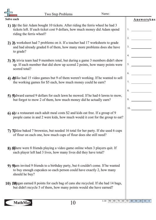 Two Step Problems Math Worksheet With Answer Key Printable pdf