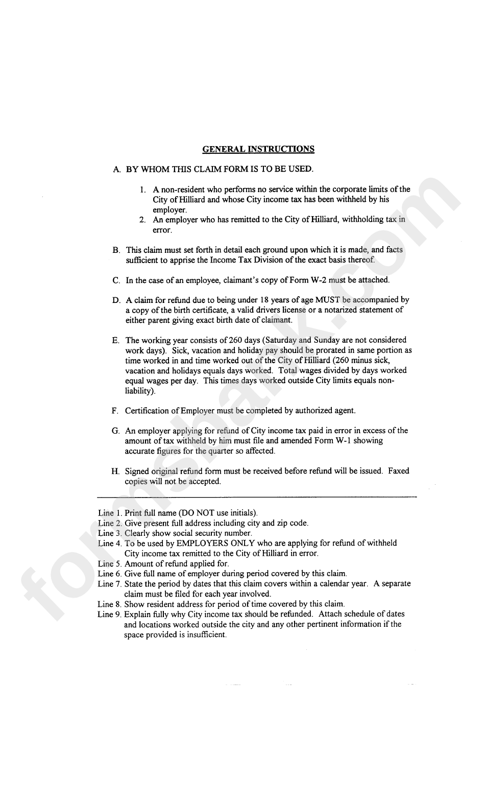 City Of Hilliard Claim Form Instructions