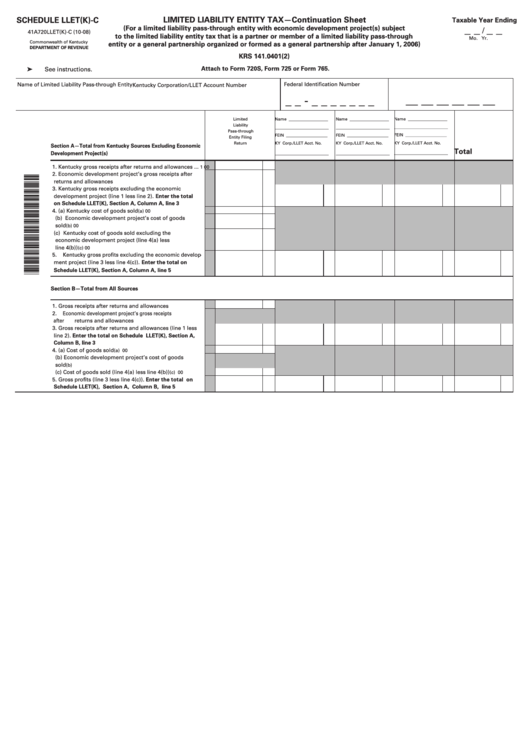 Form 41a720llet(K)-C - Schedule Llet(K)-C - Limited Liability Entity Tax - 2008 Printable pdf