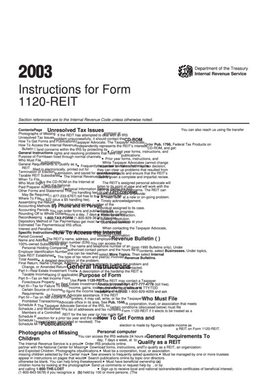 Instructions For Form 1120-Reit - 2003 Printable pdf