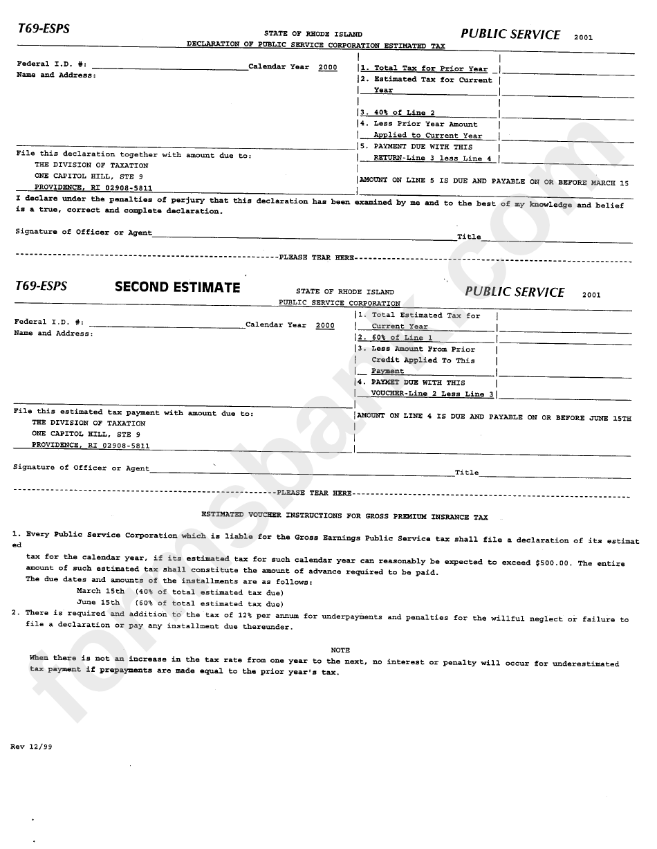 Form T69-Esps - Declaration Of Public Service Corporation Estimated Tax - 2011