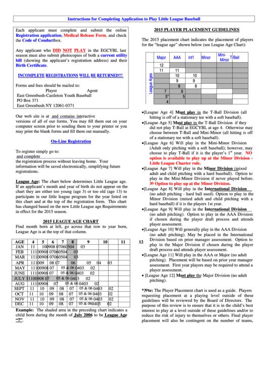 Instructions For Completing Application To Play Little League Baseball Printable pdf