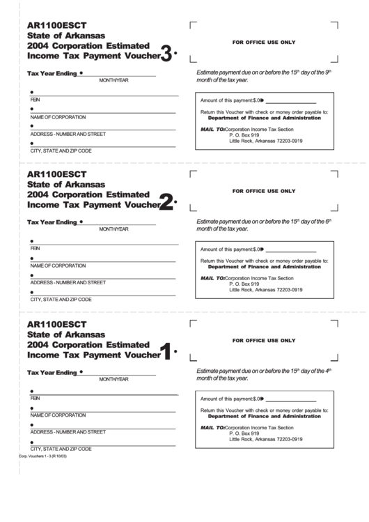 Form Ar1100esct - Corporation Estimated Income Tax Payment Voucher - 2004 Printable pdf