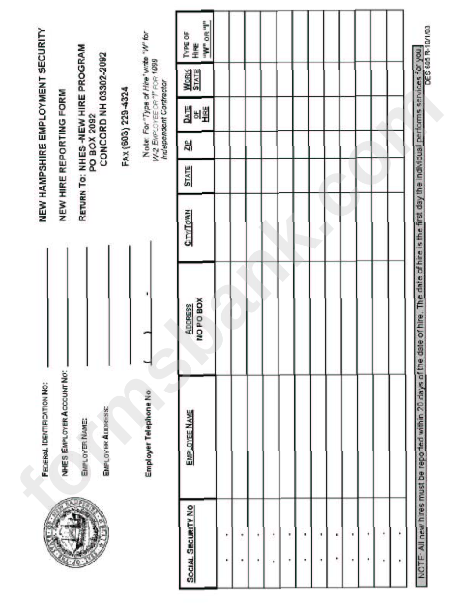 Form Des 605 - New Hire Reporting Form
