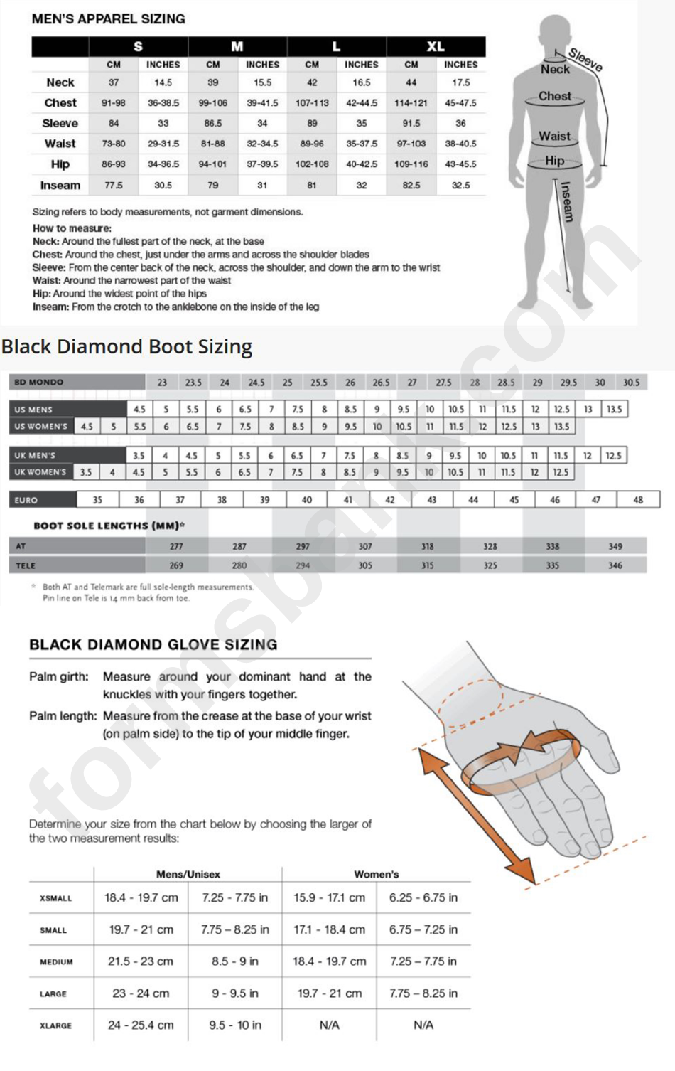 Men'S Apparel/black Diamond Boot Sizing Chart printable pdf download
