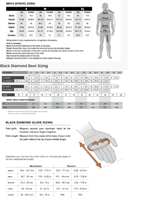 Men'S Apparel/black Diamond Boot Sizing Chart printable pdf download