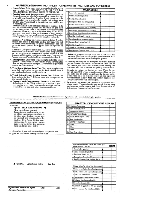 Form 31-098 - Iowa Sales Tax Quarterly/semi-Monthly Return Printable pdf