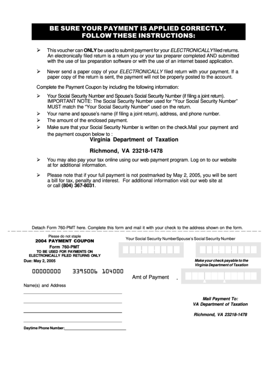 Form 760-Pmt - Payment Coupon - 2004 Printable pdf