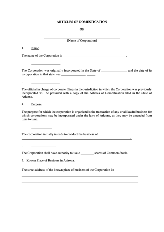 Form Cf:0036 - Articles Of Domestication - 2004 Printable pdf