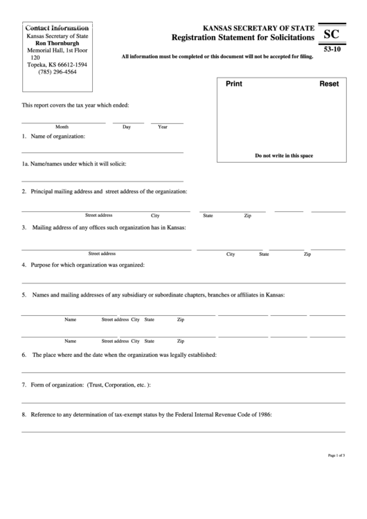 Fillable Form Sc- Registration Statement For Solicitations Printable pdf