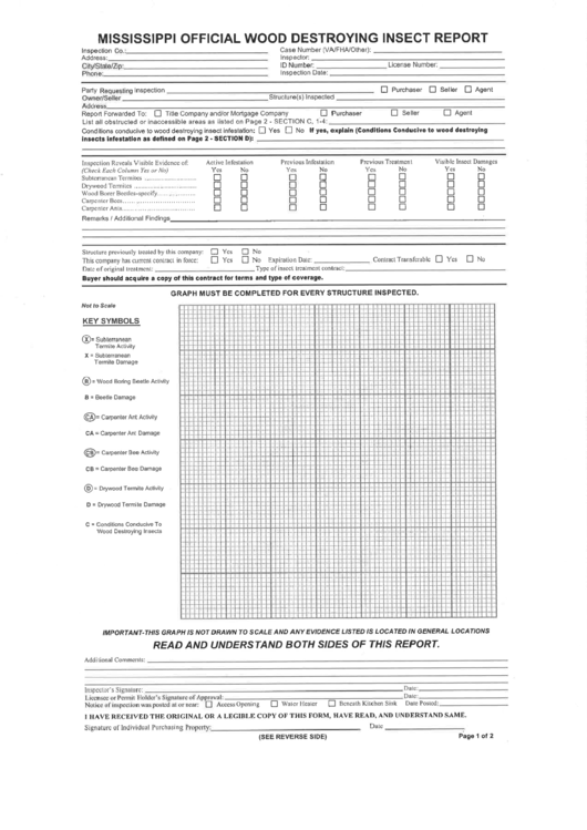 Mississippi Official Wood Destroying Insect Report Printable pdf