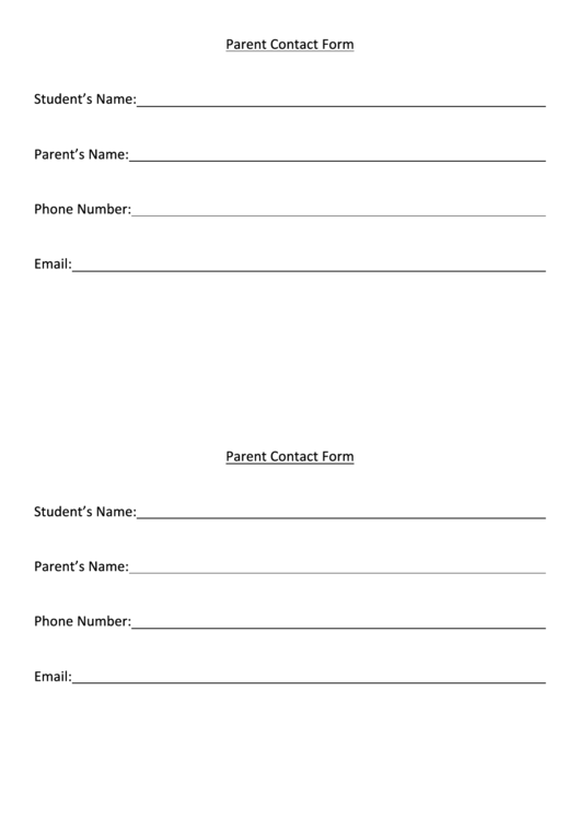 Parent Contact Form Printable pdf
