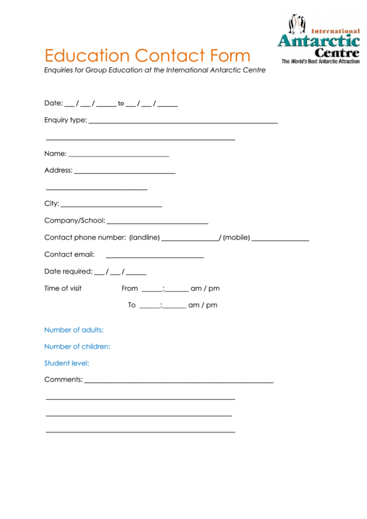 Education Contact Form Printable pdf
