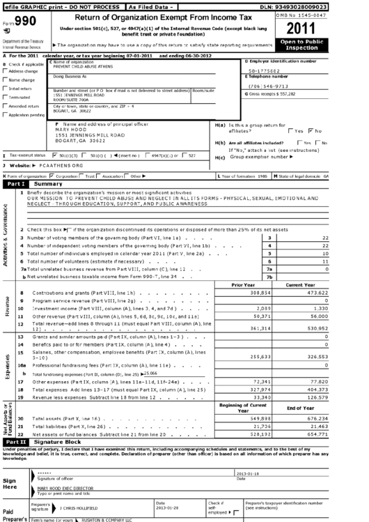 Form 990 - Return Of Organization Exempt From Income Tax - 2011 Printable pdf