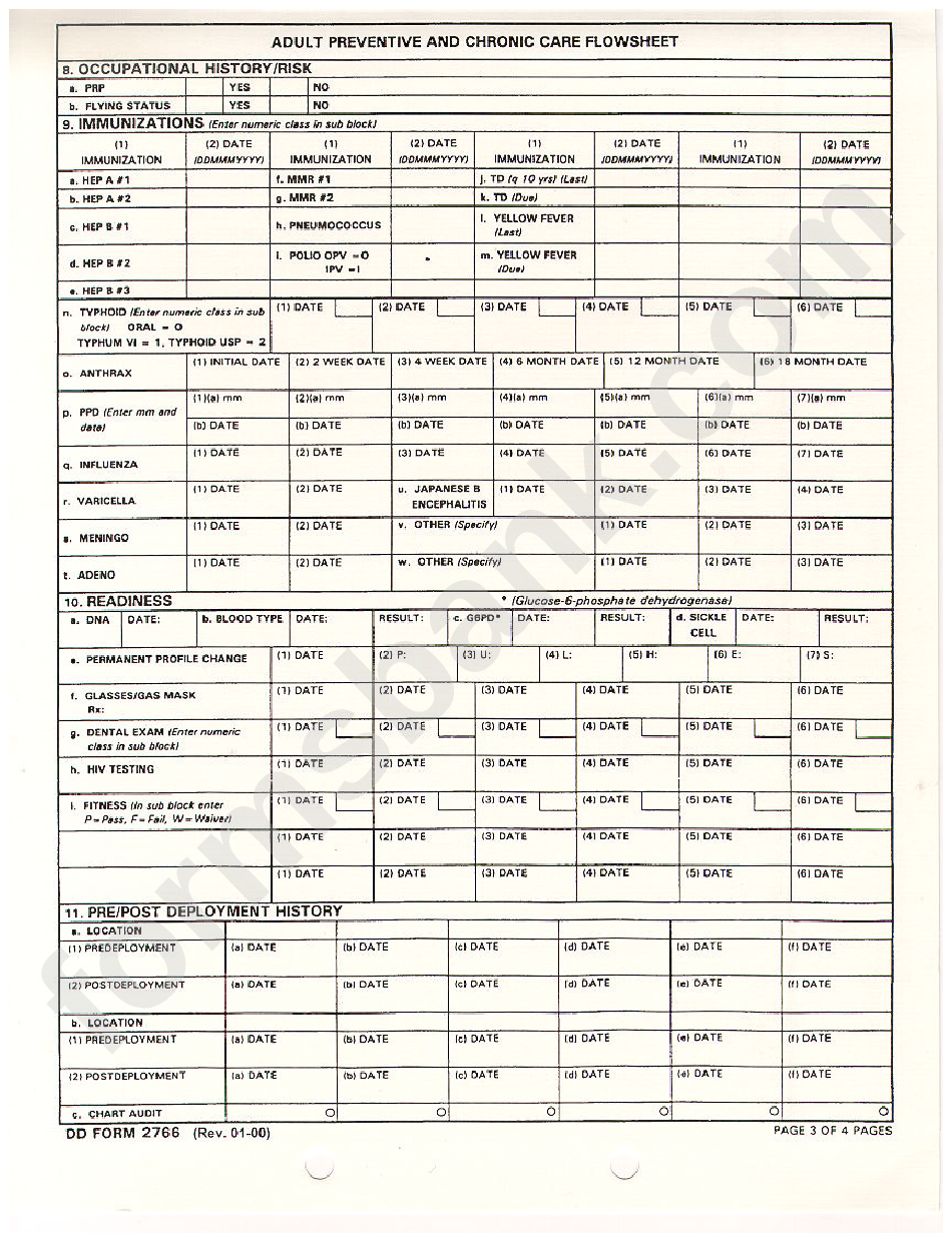 Dd Form 2766 - Adult Preventive And Chronic Care Flowsheet - 2005