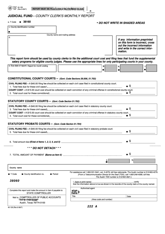Fillable Form 40-129 - County Clerk
