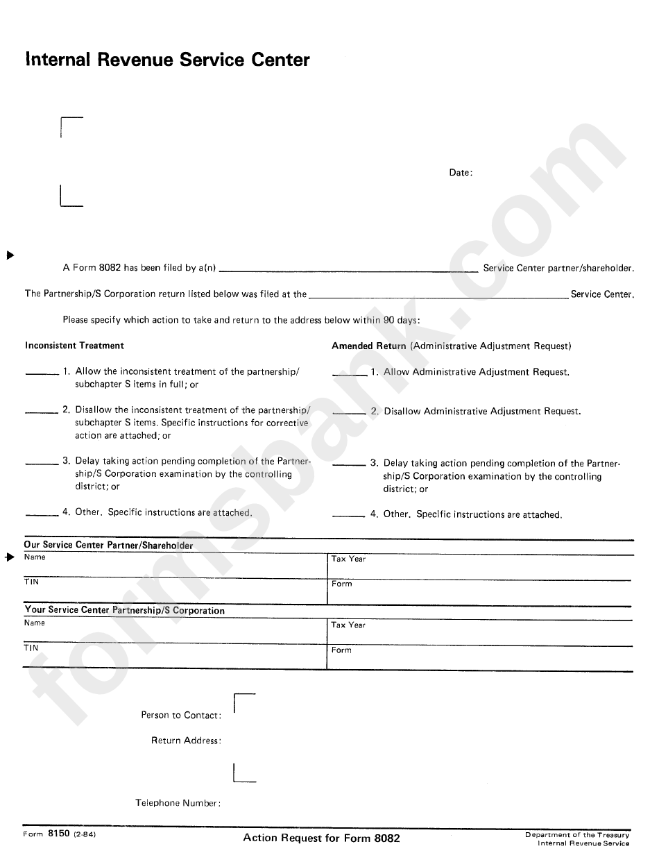 Form 8150 - Action Request For Form 8082