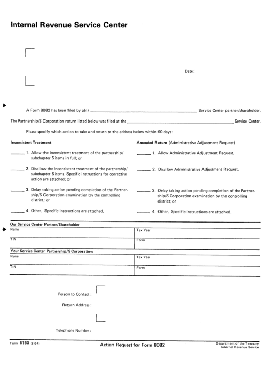 Form 8150 - Action Request For Form 8082 Printable pdf