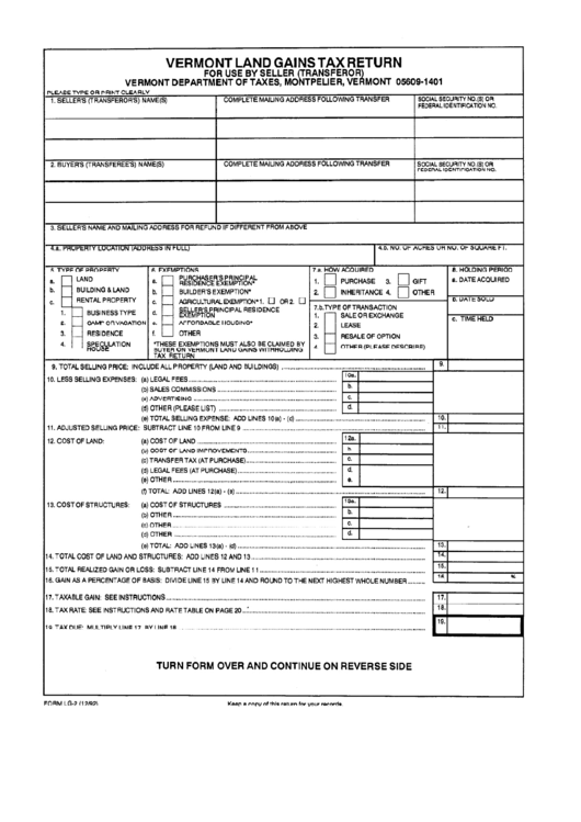 Form Lg-2 - Vermont Land Gains Tax Return Printable pdf