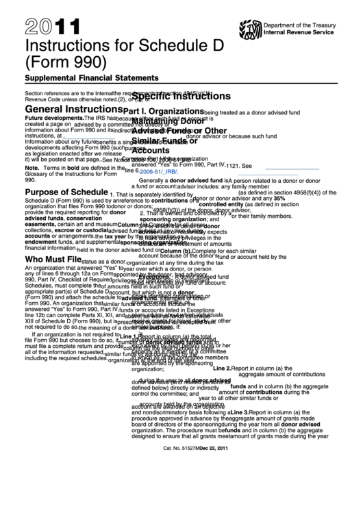 Instruction 990 Schedule D (Form 990) - 2011 Printable pdf