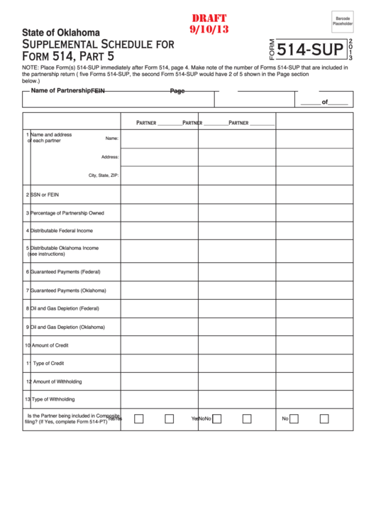 Form 514-Sup Draft - Supplemental Schedule, Part 5 - 2013 Printable pdf
