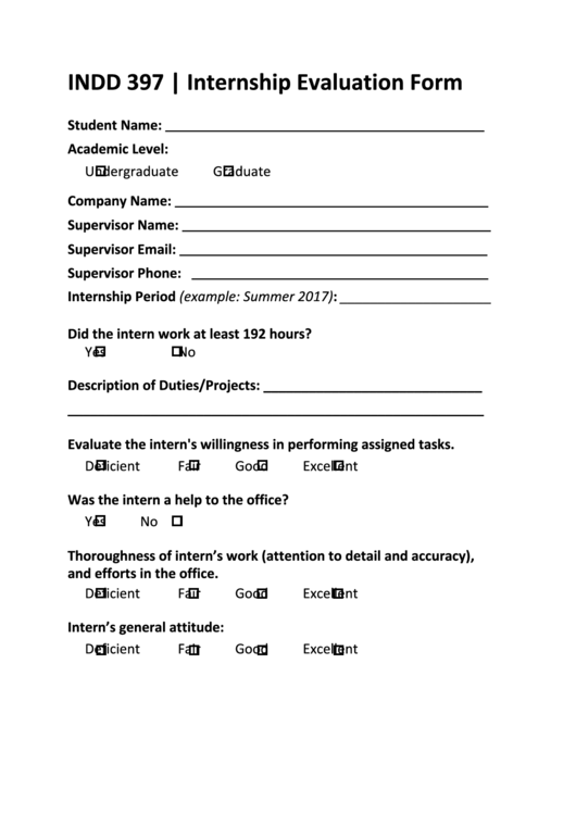 Fillable Internship Evaluation Form Printable pdf