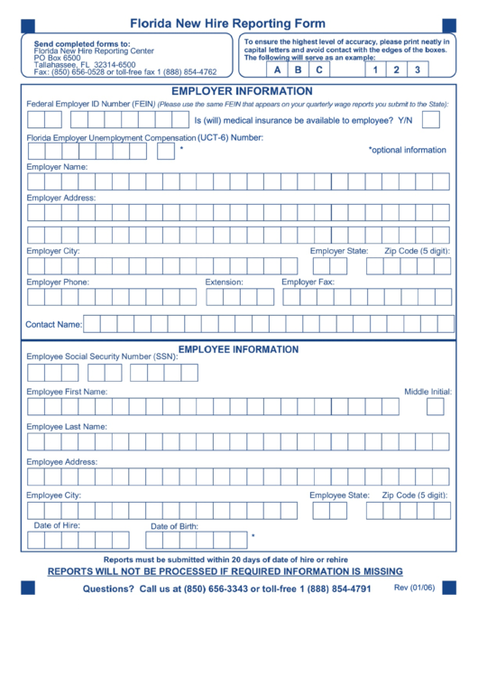 Florida New Hire Reporting Form Printable pdf
