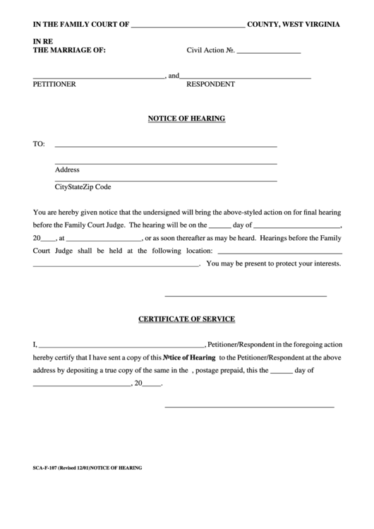 Form Sca-f-107 - Notice Of Hearing